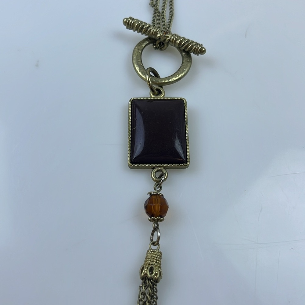 Beautiful Brown Stone Long Statement Necklace Hr1… - image 2